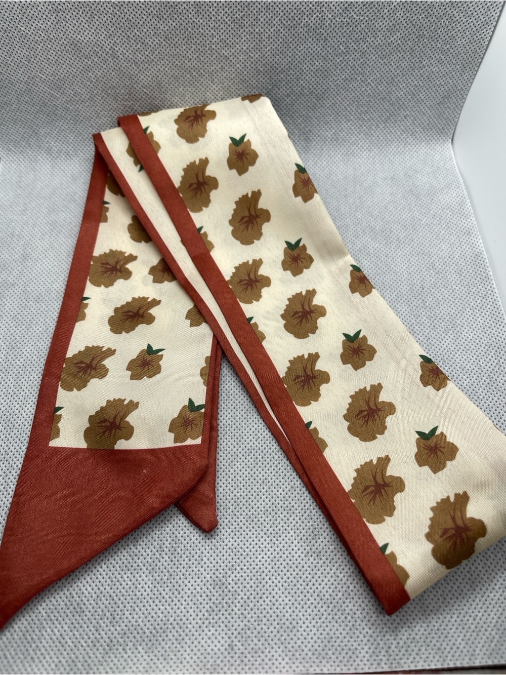 Floral Print Scarf Ribbon - Cream & Rust